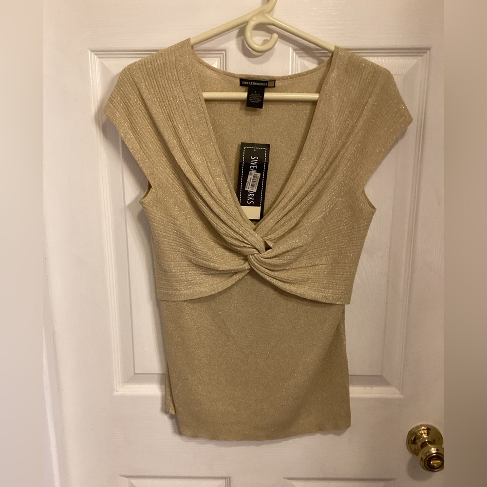 Sweaterworks Shimmering Gold Twist Blouse NWT